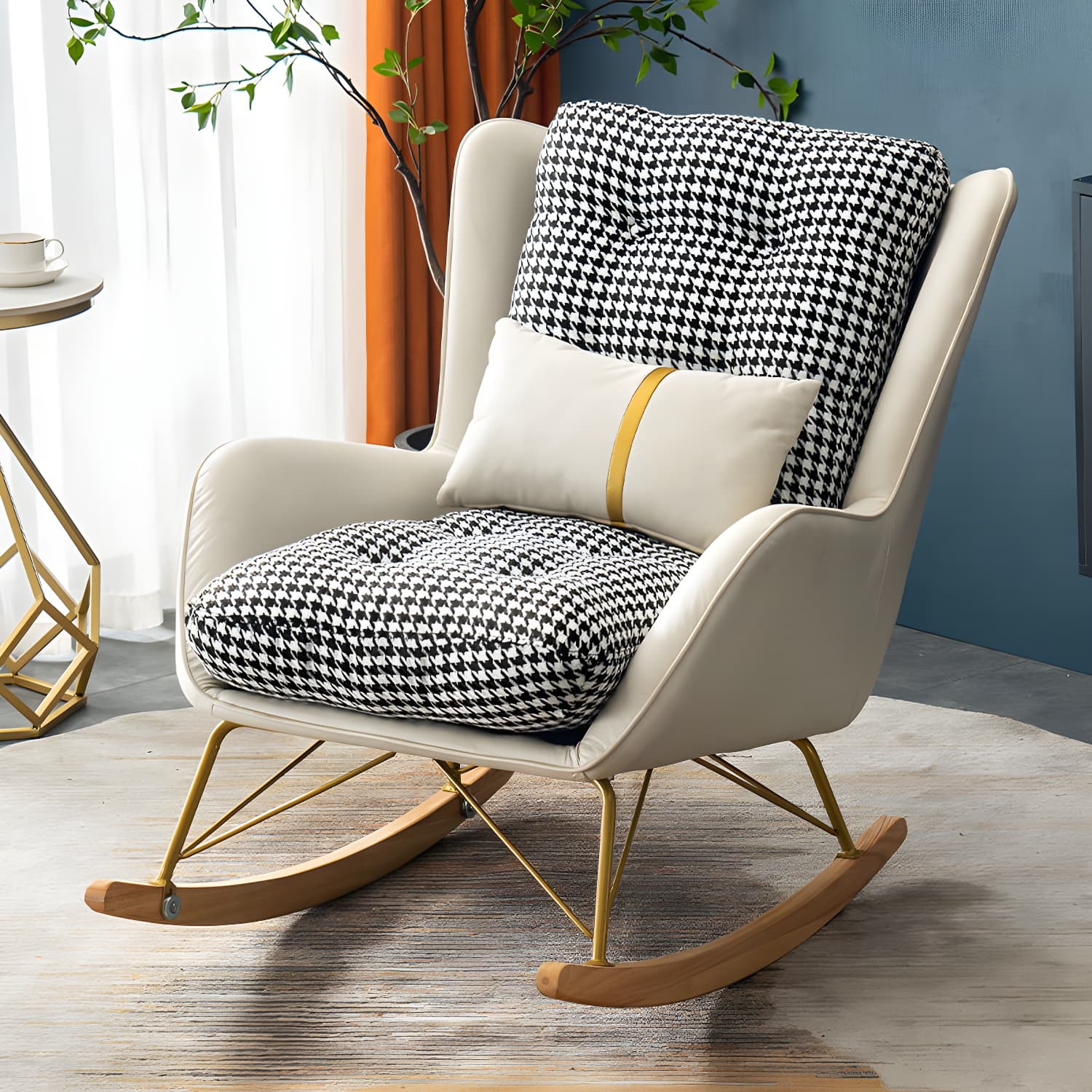 Modern Upholstered Rocker Chair Metal Frame Friction Resistant Rocker Chair for Home thumbnail 17
