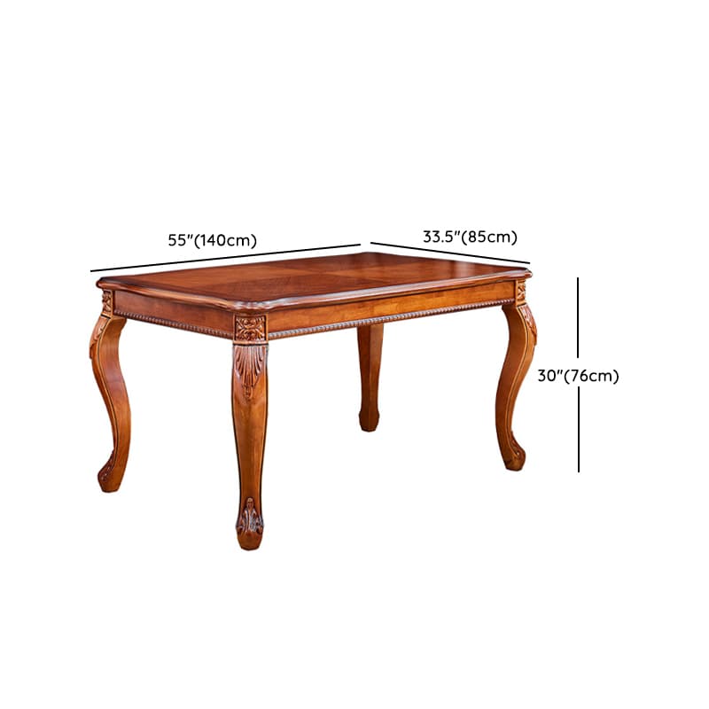 Retro Rectangular Brown Solid Wood Dining Table Set with Four Legs and Fixed Table thumbnail 12
