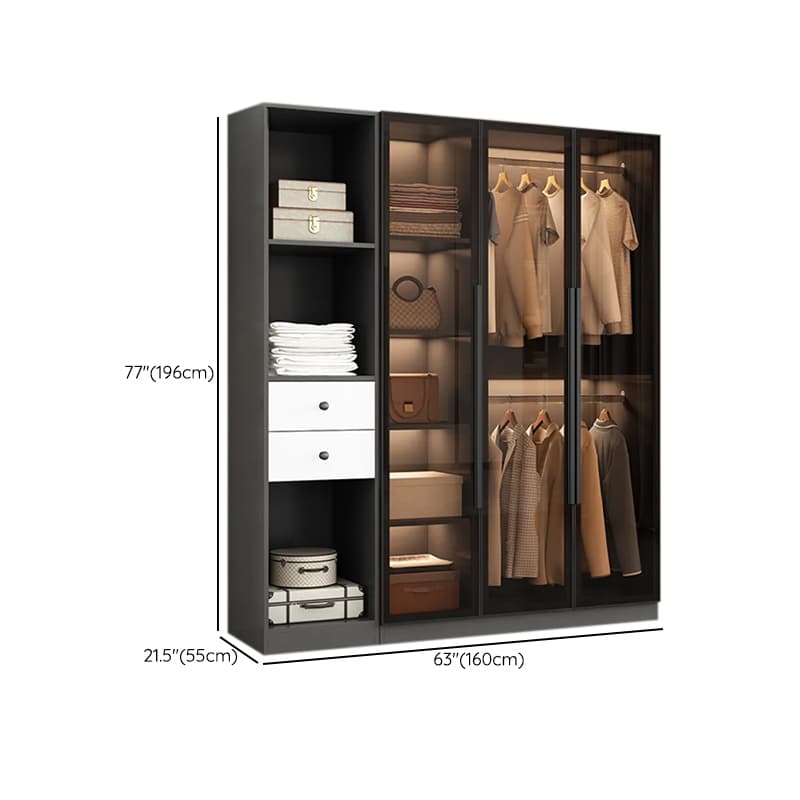 Ink-Colored Manufactured Wood Detached Wardrobe Closet with Soft Close Drawer, Door, Interior Shelves, and Clothing Rod thumbnail 20