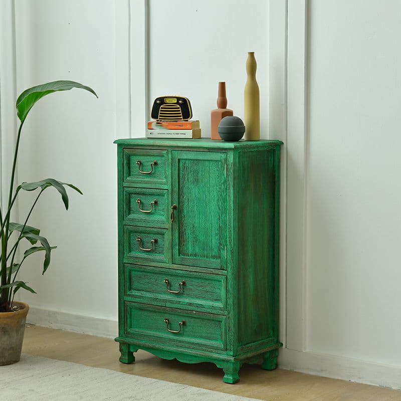 Coastal Style Storage Chest Solid Wood Countertop with Drawers and Doors