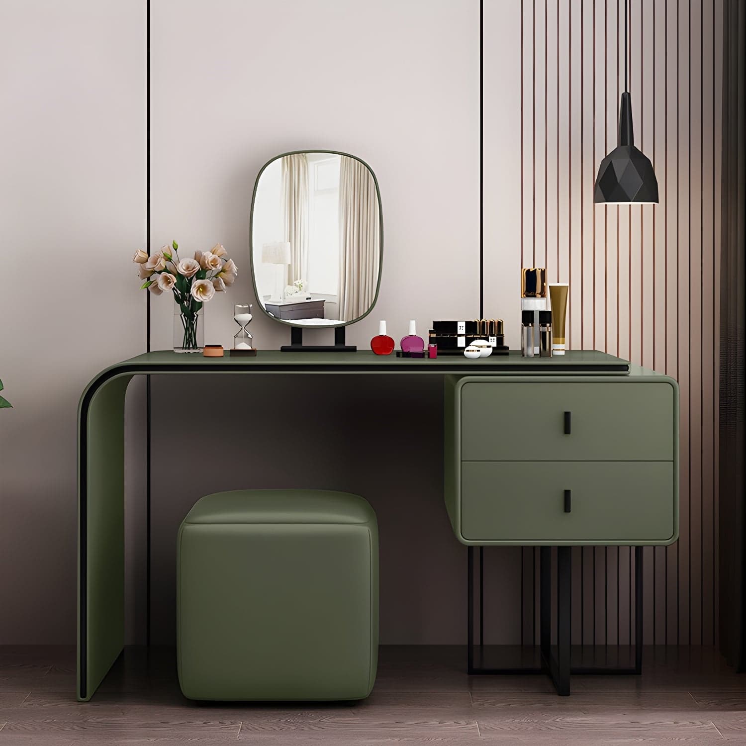 Glam Style 2-Drawer Solid Color Dressing Table Mirror Make-up Vanity thumbnail 6