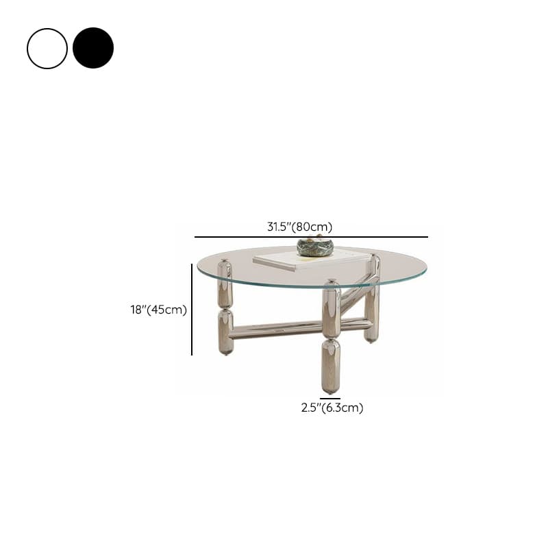 Sleek Silver Stainless Steel Coffee Table with Tempered Glass Top thumbnail 12