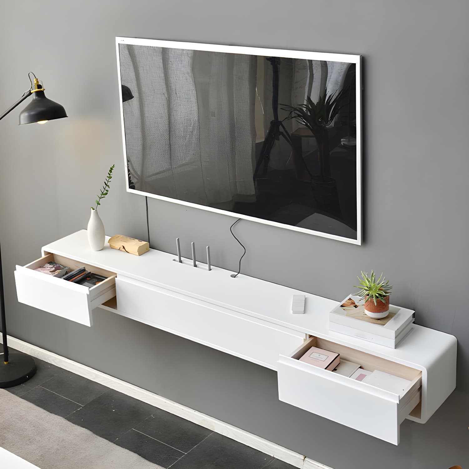 Wall-mounted TV Console Solid Wood TV Media Console with Drawers thumbnail 16