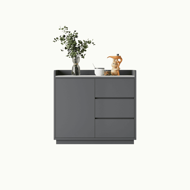 Simple Sideboard with 3 Drawers, Hutch Cabinets, Standard/Narrow/Wide Sizes, 1 Shelf, Sintered Stone Countertop, and 2/3/Single Doors thumbnail 2