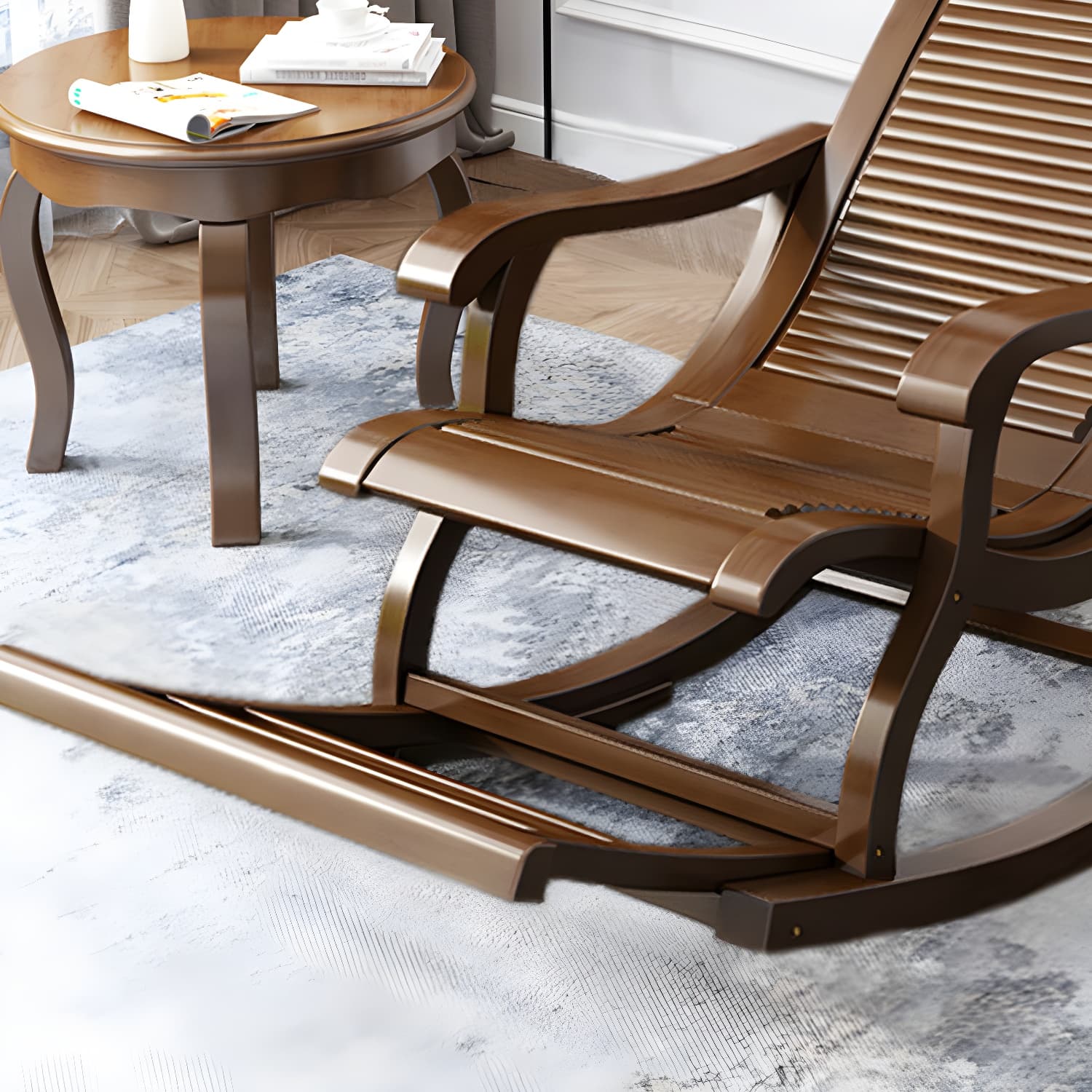 Retro Dark Brown Rocking Chair Solid Wood Reclining Rocker Chair for Home - image 7