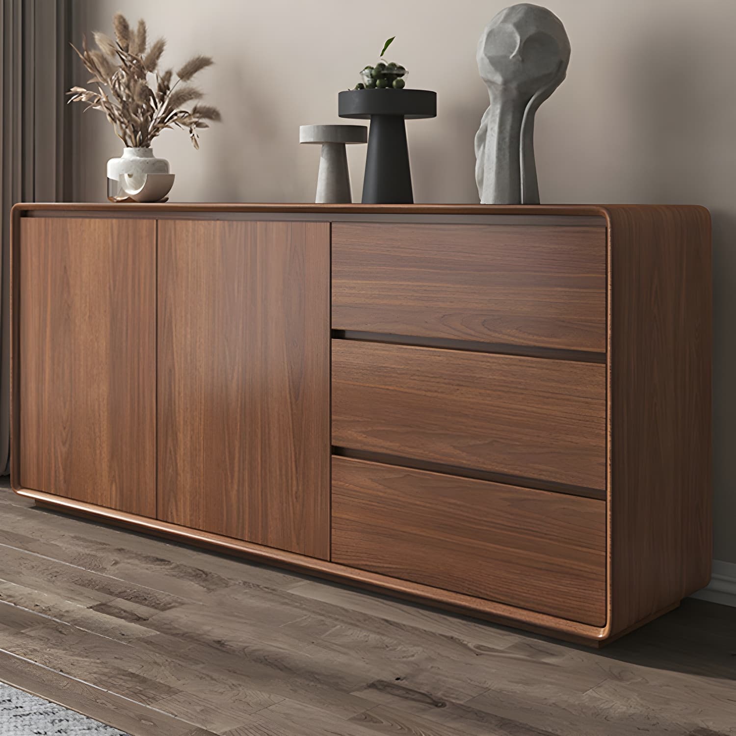 Wood Buffet Table Contemporary Style Side Board with Cabinets and Drawers thumbnail 14