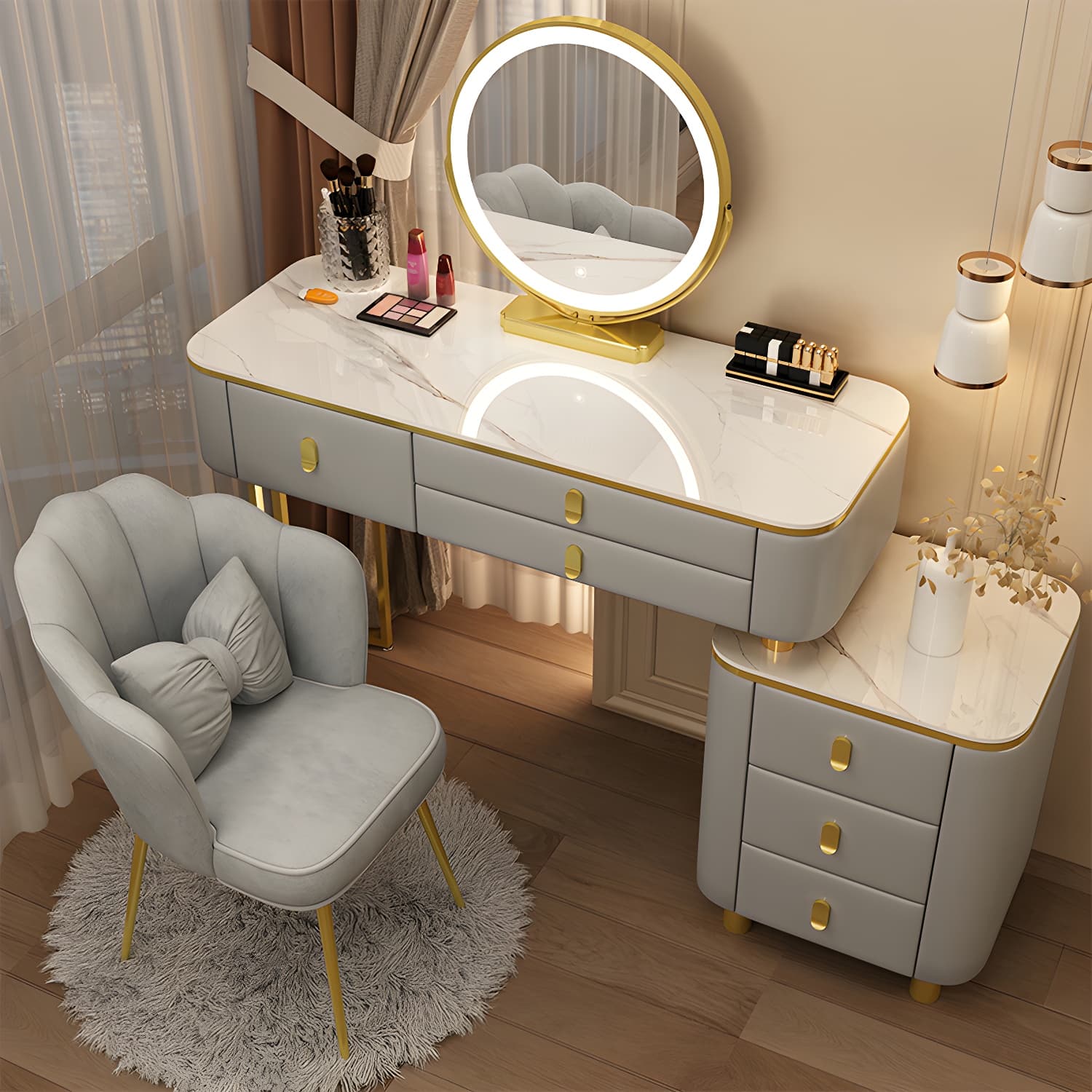 Luxurious Stone Top Vanity Dressing Table with 6 Drawers for Bedroom thumbnail 8
