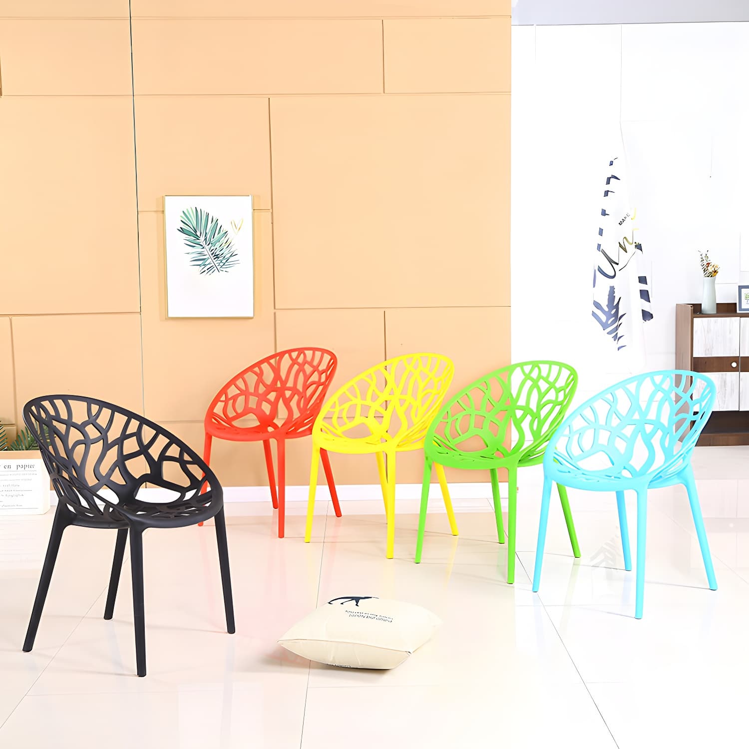 Contemporary Plastic Dining Room Chairs Armless Open Back Dining Side Chair for Restaurant thumbnail 10