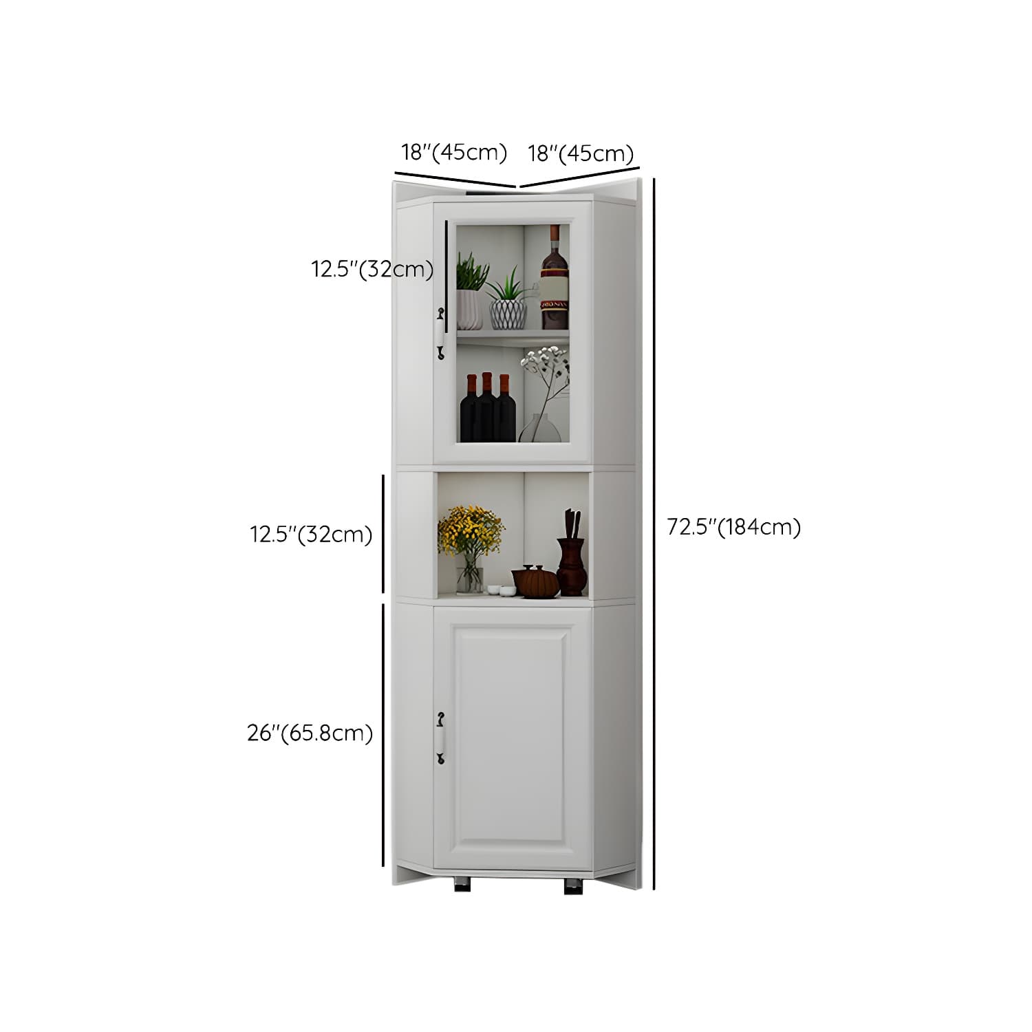 Modern White Corner Accent Cabinet with Glass Doors and Adjustable Interior Shelves thumbnail 17