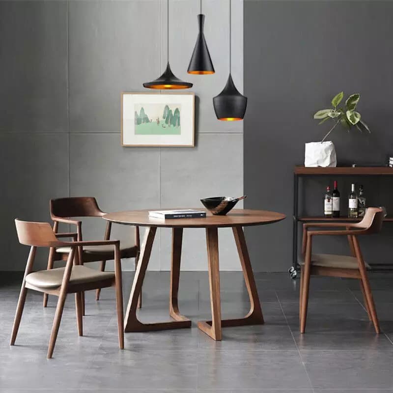 Minimalist Coffee Wood/Neutral Wood Tone Sleighing Dining Table Set with Round Solid Wood Table and Upholstered Chairs thumbnail 3