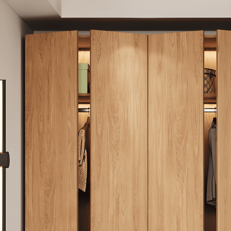 Wood Grain Minimalist Laminate Independent Wardrobe Closet with Soft Close Door, Interior Shelves, and Clothing Rod thumbnail 5