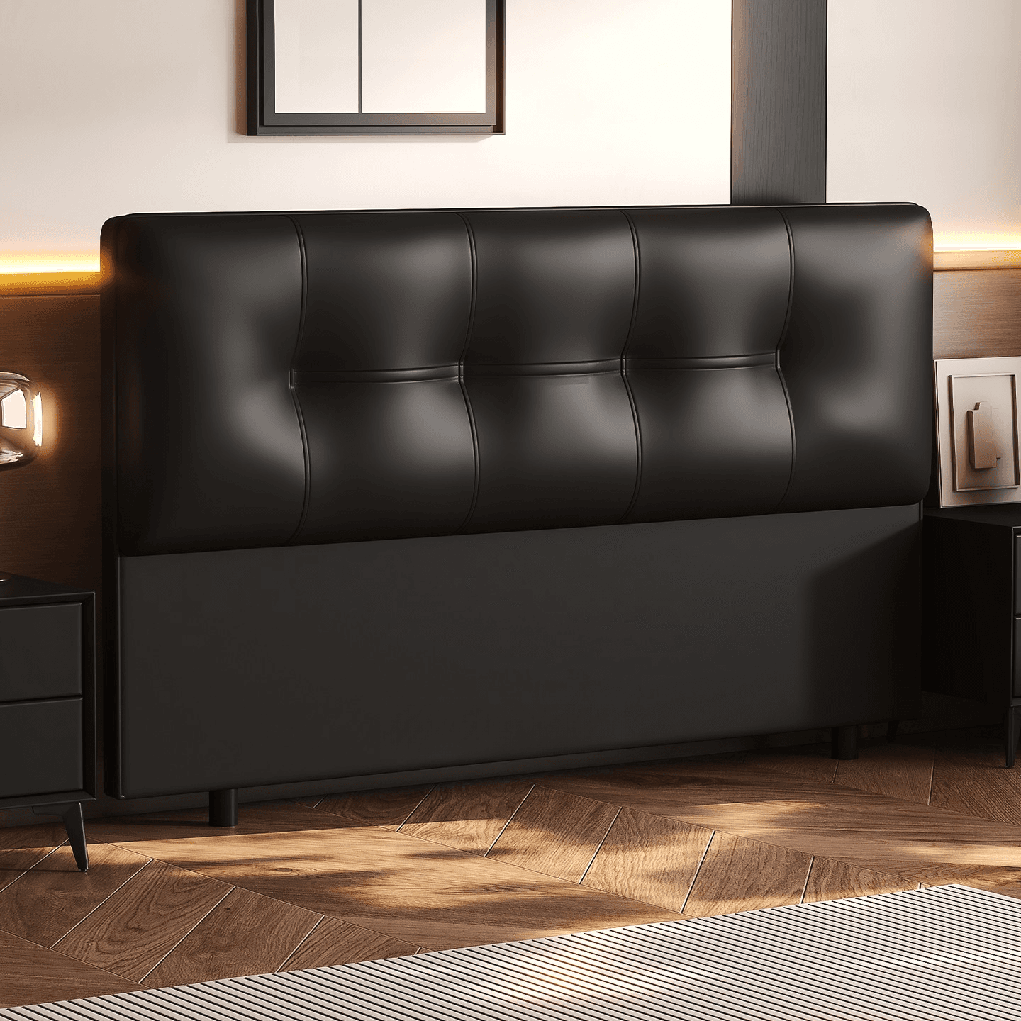 Simplistic Style Panel Headboard with No Distressing, Piled Tufted Rectangular Shape for King/Queen/Full Bed, Featuring Sponge Upholstery and Standard Height thumbnail 1
