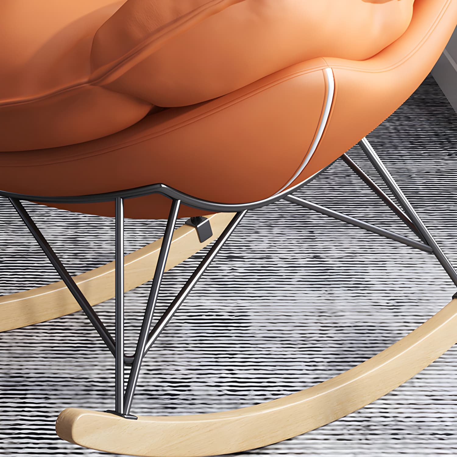 Stylish Modern Indoor Rocking Chair with Ottoman - Upholstered Seat and Natural Wood Legs thumbnail 14