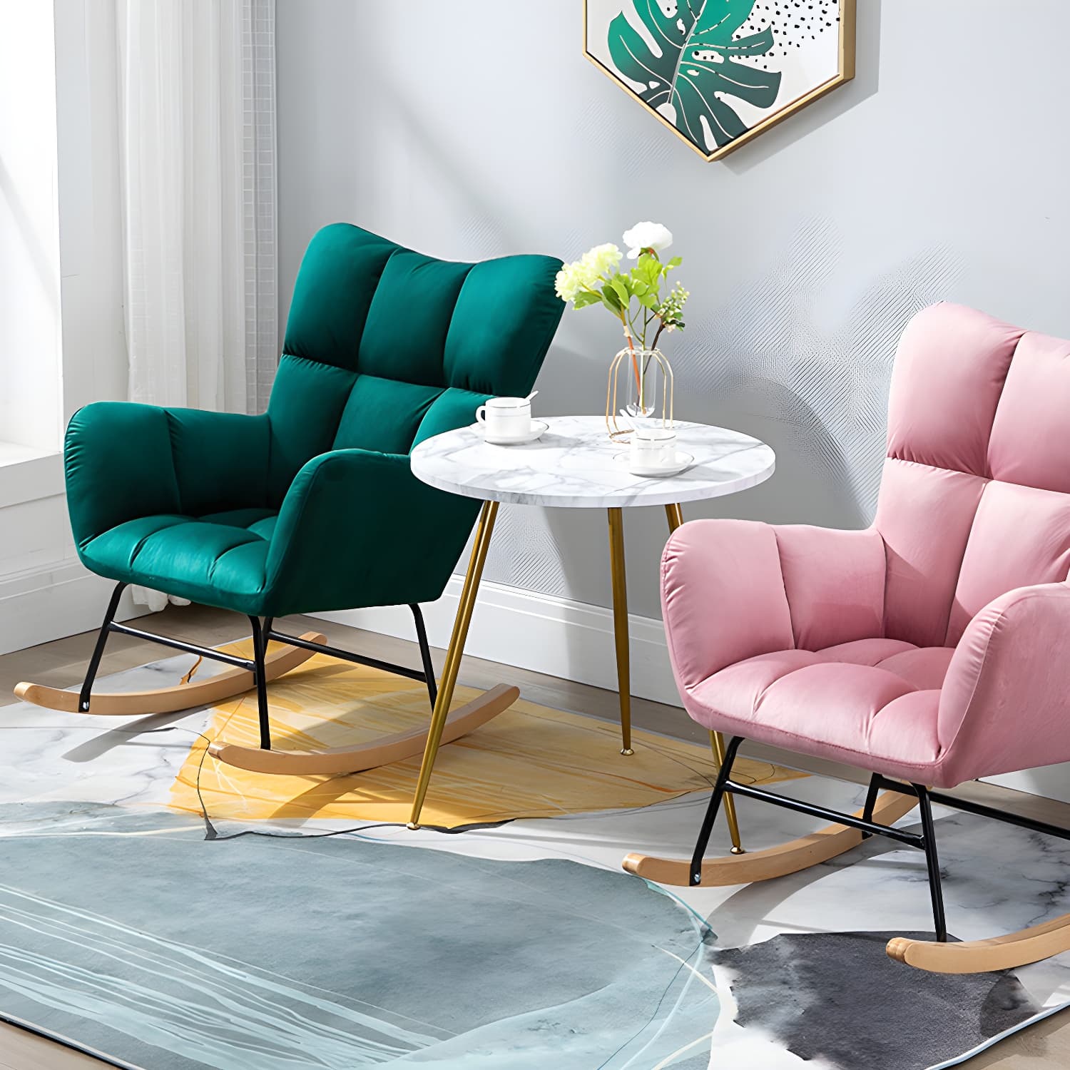 Modern Upholstered Rocking Chair Wingback Rocker Chair for Living Room thumbnail 22