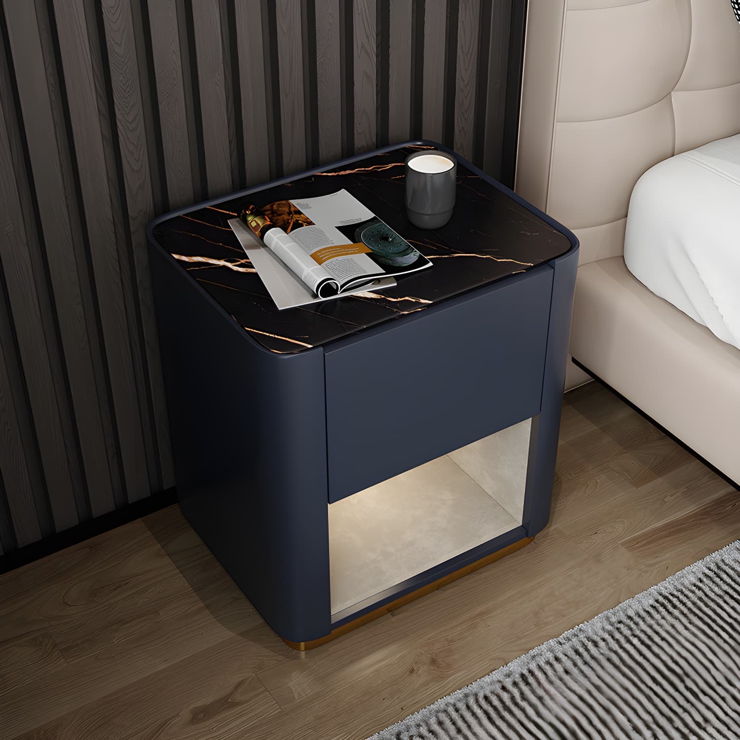 Modern Solid Wood and Slate Night Table Drawer Storage Bed Nightstand thumbnail 1