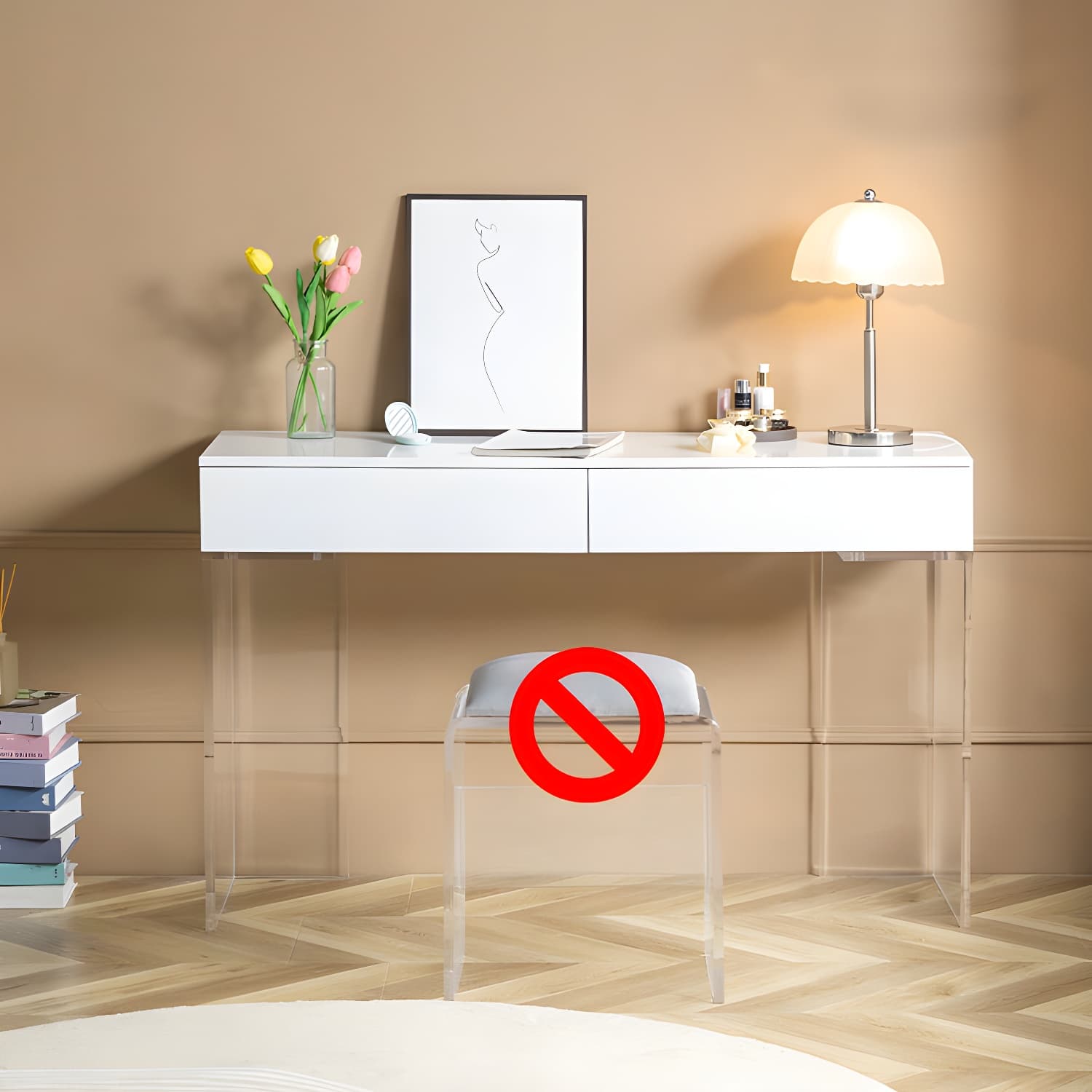 Contemporary Acrylic Vanity Desk 2-Drawer Vanity Dressing Table thumbnail 3