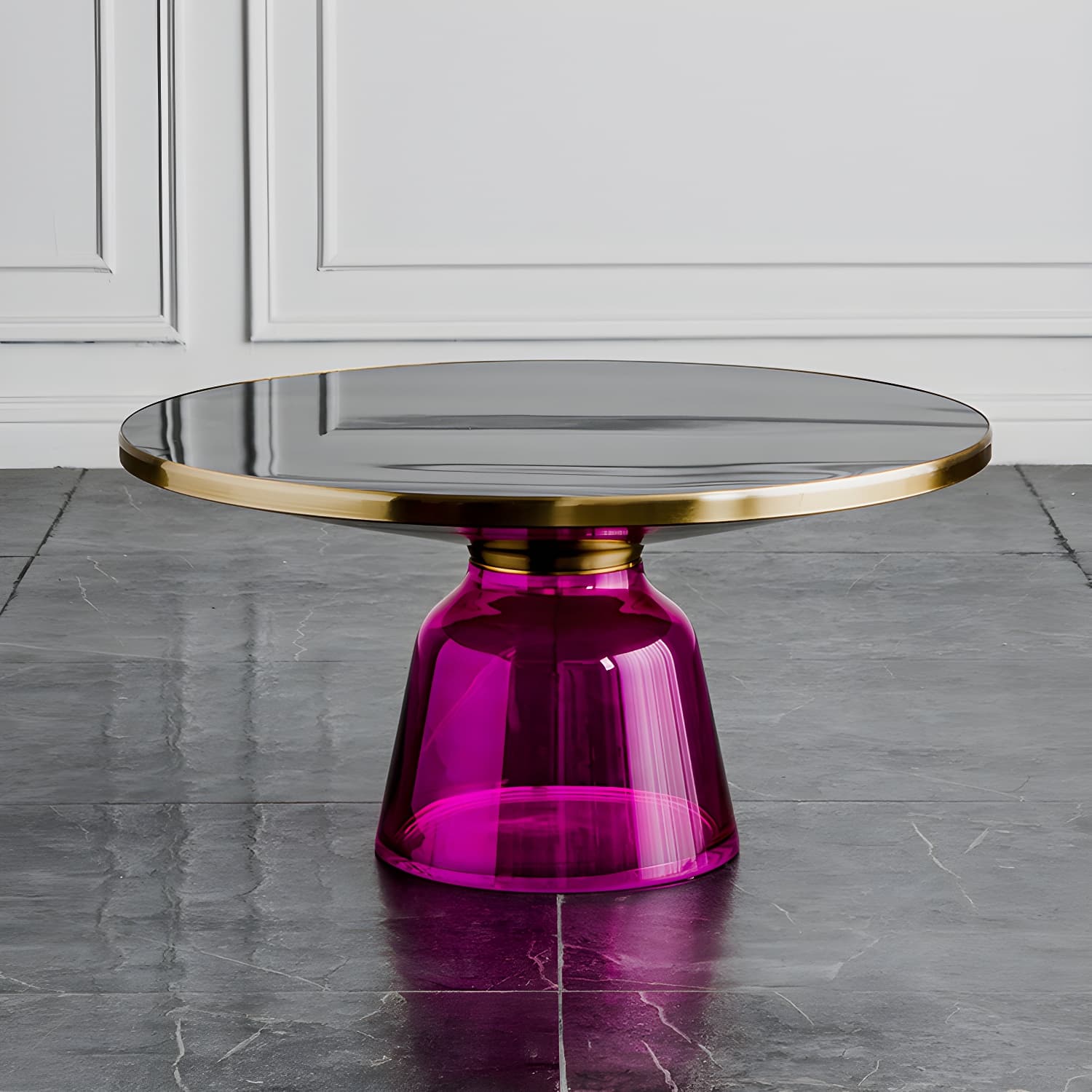 Pedestal Cone Coffee Table Modern Round Glass Top Cocktail Table thumbnail 7