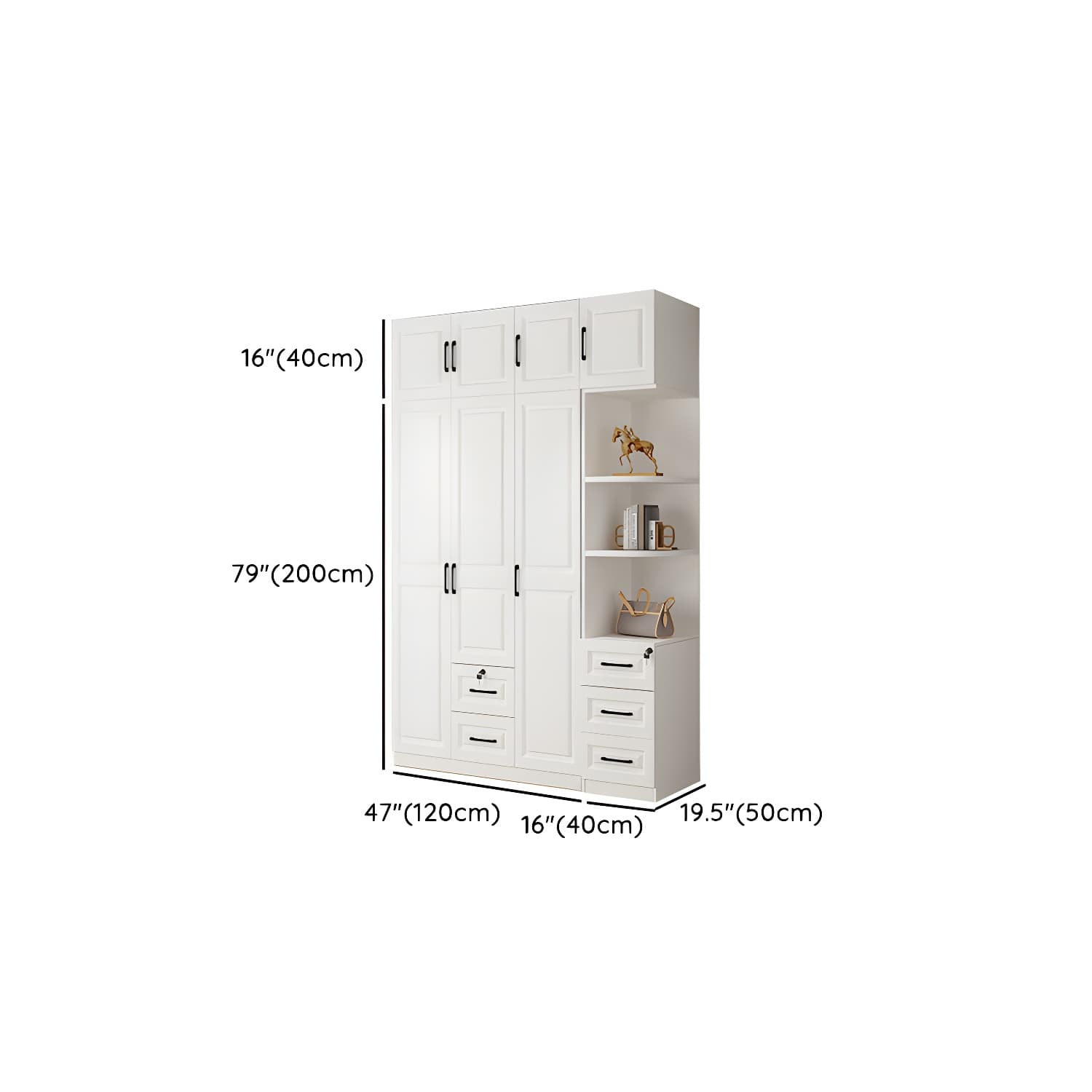 White Wood Wardrobe Armoire with Drawers, Shelves, and Clothing Rod thumbnail 30