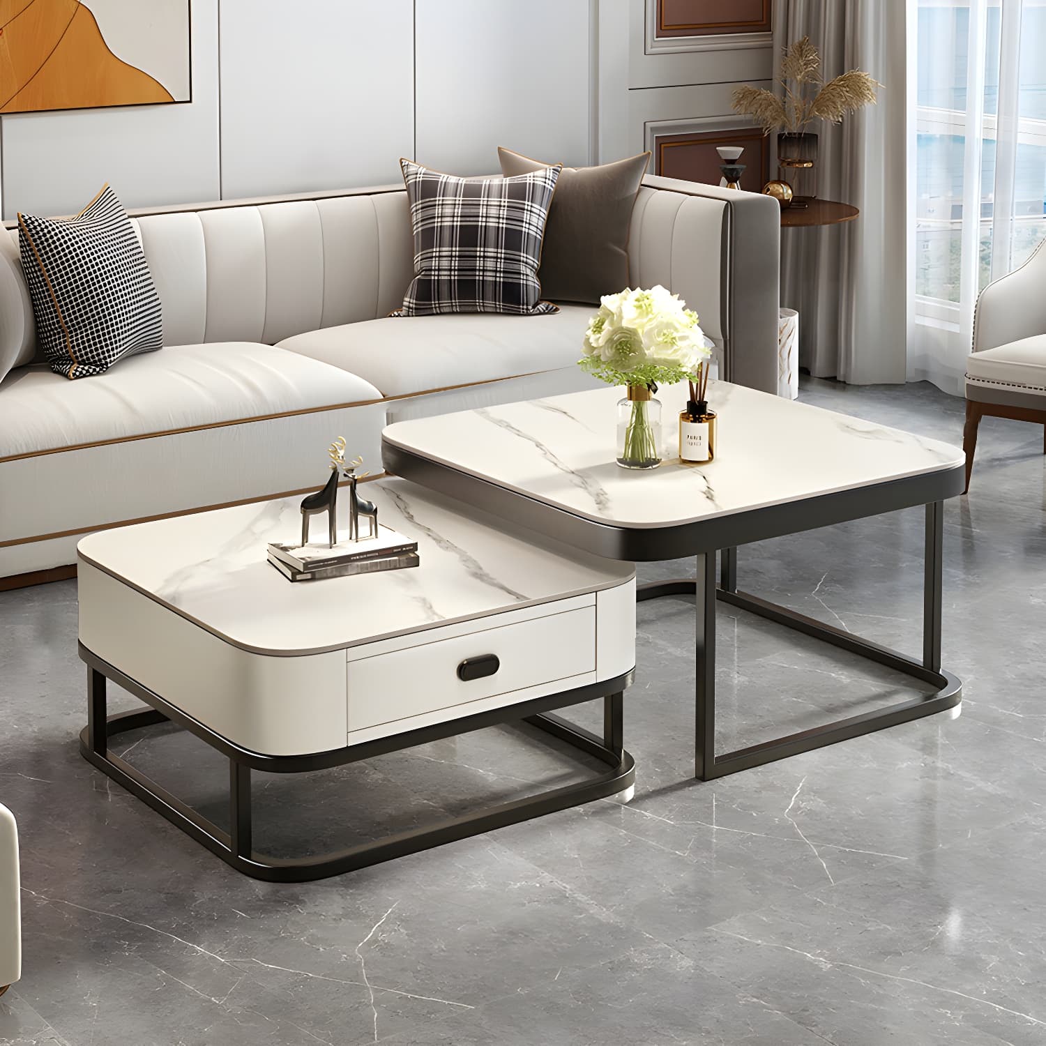 Slate Coffee Table Square 2 Nesting Coffee Table Set for Living Room thumbnail 12