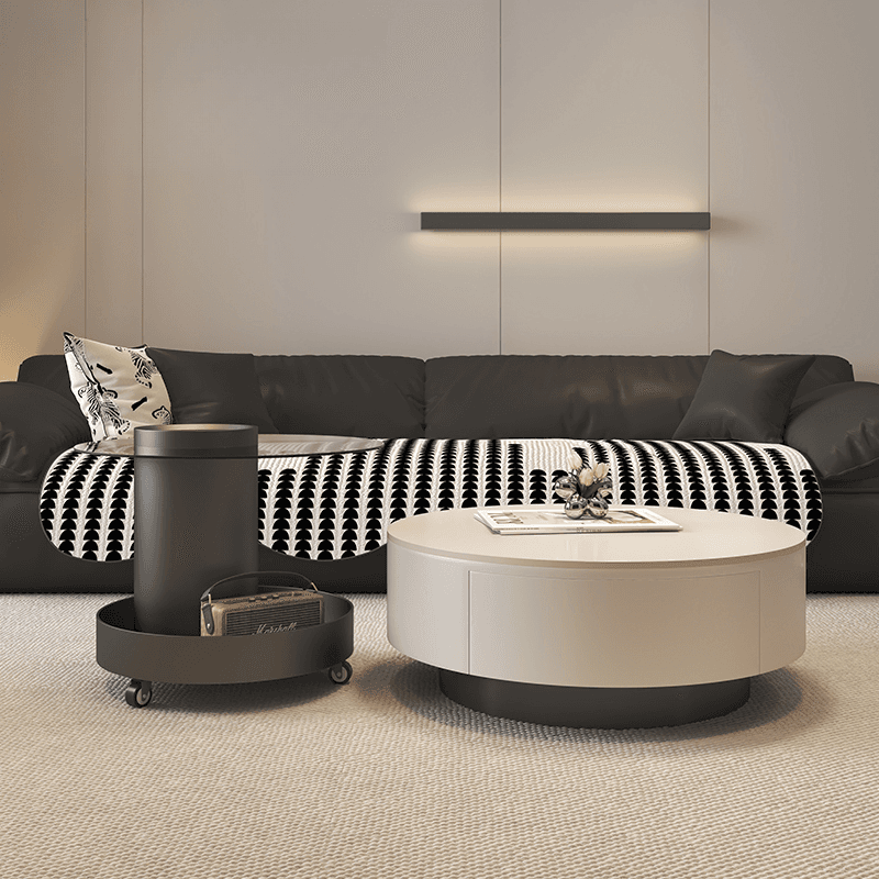 Rounded Coffee Table with 2 Drawers for Indoor Use in a Modern Style thumbnail 4