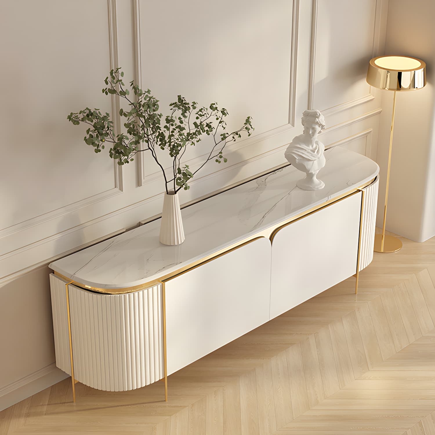 Marble TV Media Console Contemporary TV Console for Living Room thumbnail 5