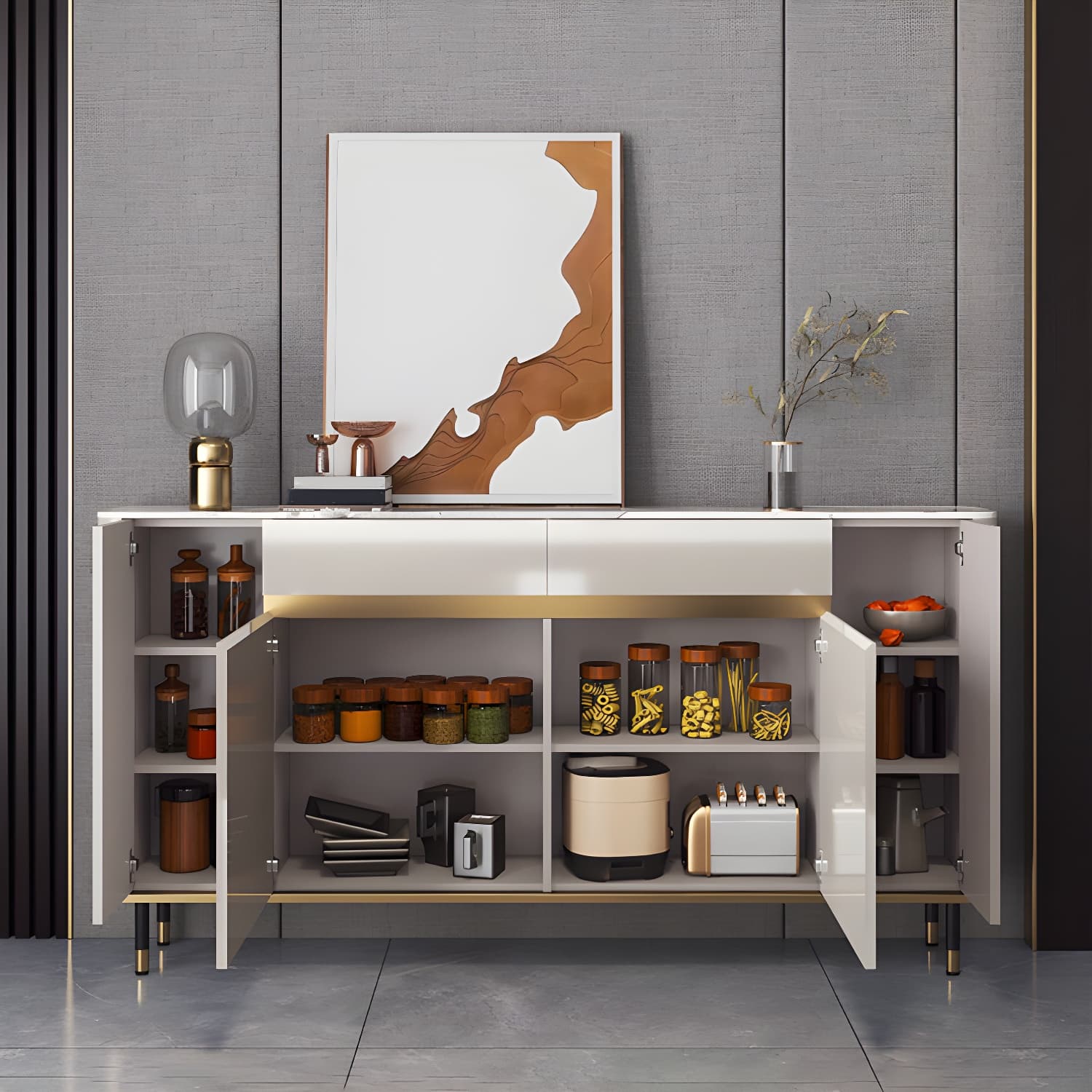 Contemporary Style Engineered Wood Buffet Stand Adjustable Shelving Credenza thumbnail 4