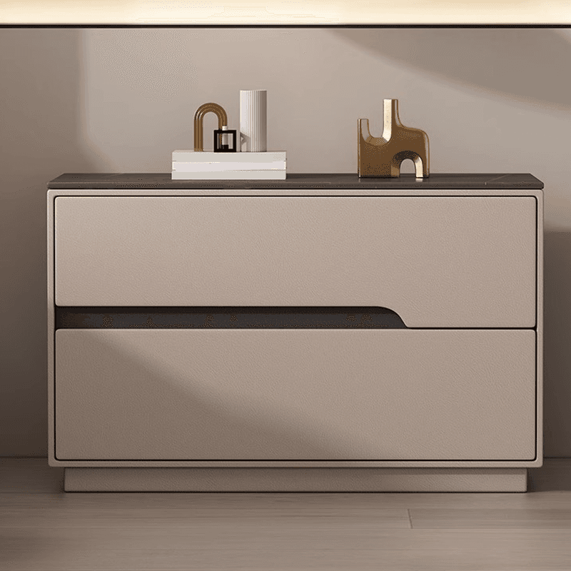 Minimalist Bedside Cabinet Nightstand with 2 Drawers and Stone Countertop thumbnail 4