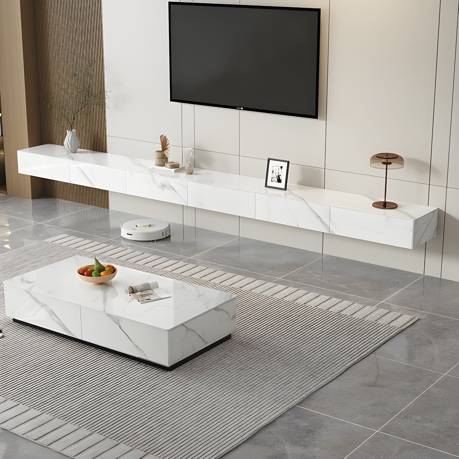 Stone TV Stand Console in Solid Wood with Storage Drawers Contemporary thumbnail 5