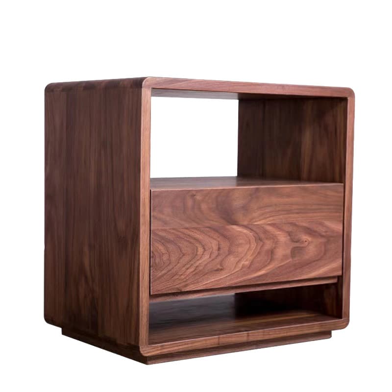 Solid Wood Open Shelf Nightstand with 1 Drawer in a Modish Style thumbnail 6