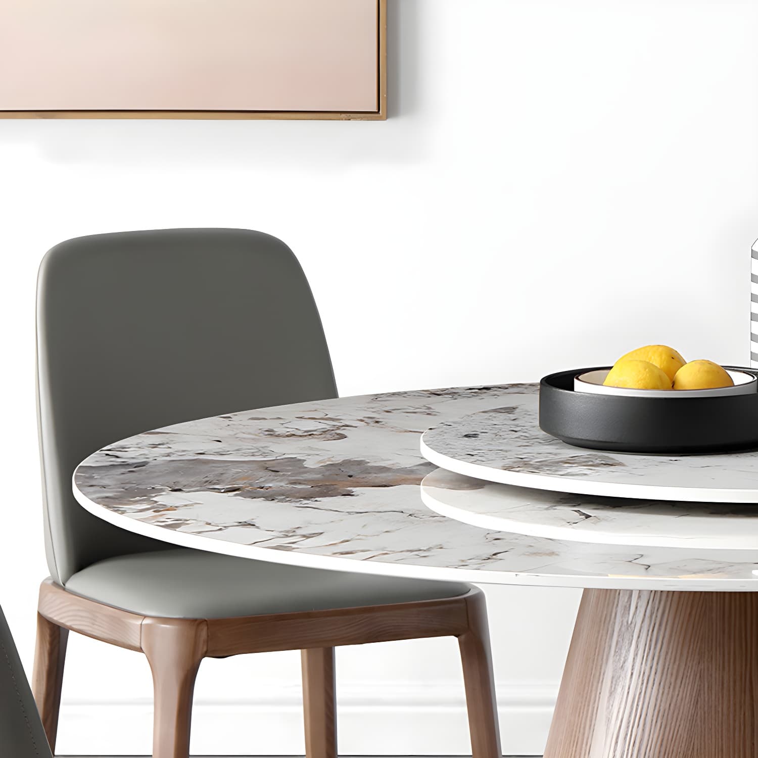 Round Sintered Stone Dining Table Stone Table in White with Pedestal thumbnail 10