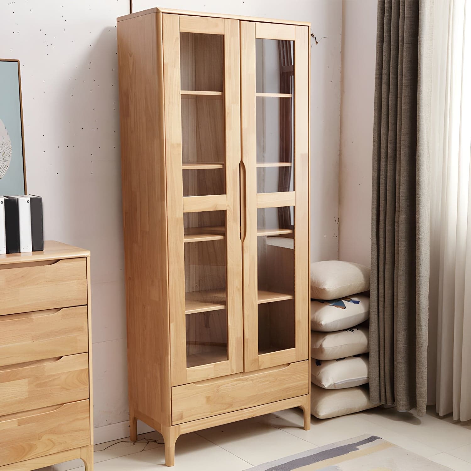 Glass Door Accent Cabinet 76.77" Tall Wood Cabinet with Drawers