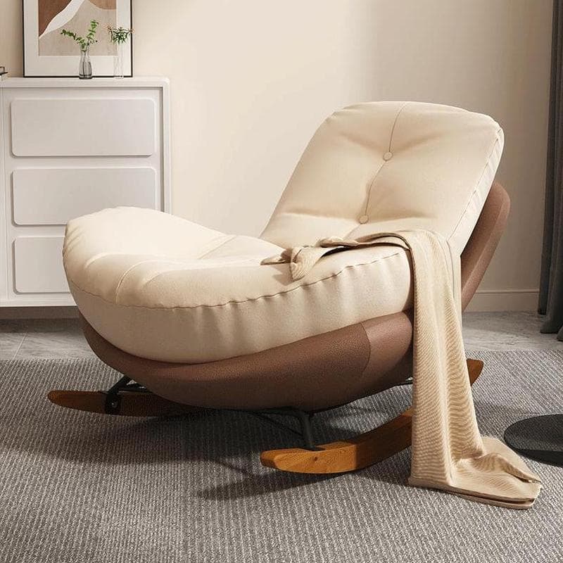 Cotton Upholstered Indoor Rocking Chair with Solid Wood Legs, Compact Design for Small Spaces thumbnail 8