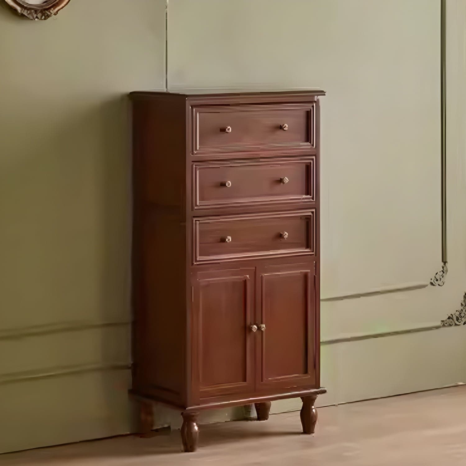Mid-Century Modern Rectangular Wood Accent Cabinet with 1 Cabinet and Drawers thumbnail 2
