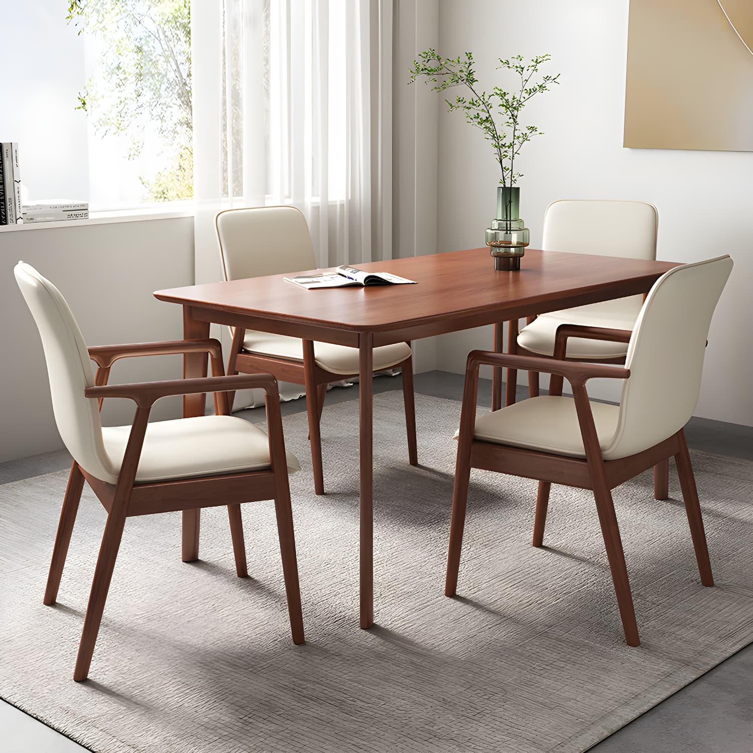 Modern Style Chair Dining Arm Chairs with Wooden Legs for Kitchen thumbnail 10