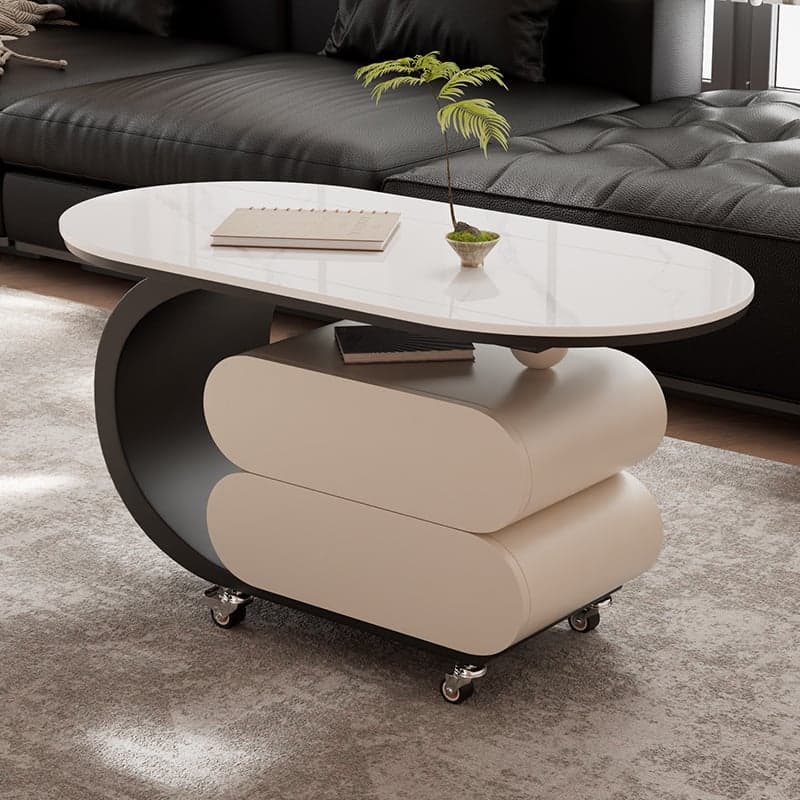 Simplistic Oblong Side Table with Wheel Base, Swivel Wheels, and Drawers thumbnail 3