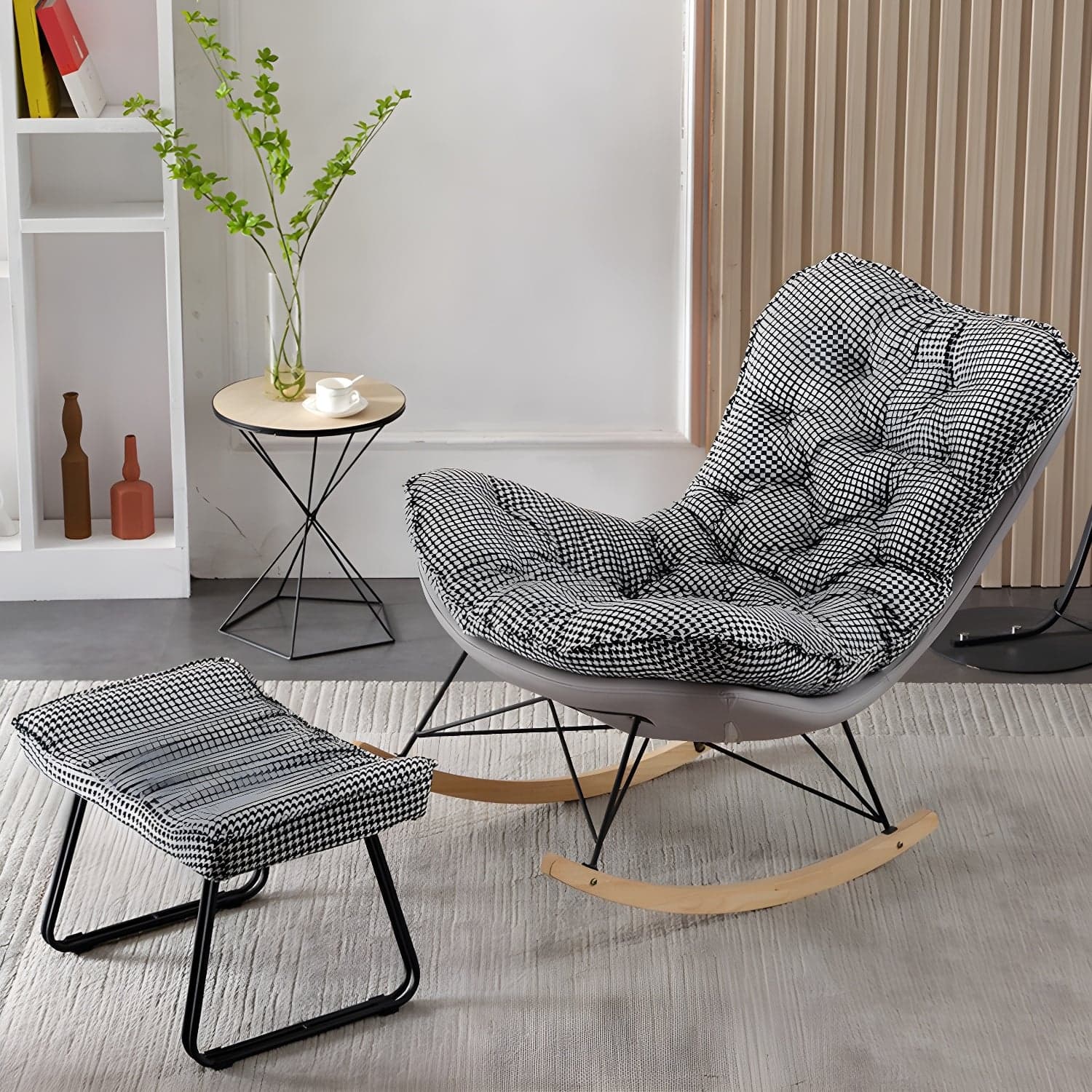 Contemporary Rocking Chair Upholstered Tufted Cushions with Light Legs Glider thumbnail 7