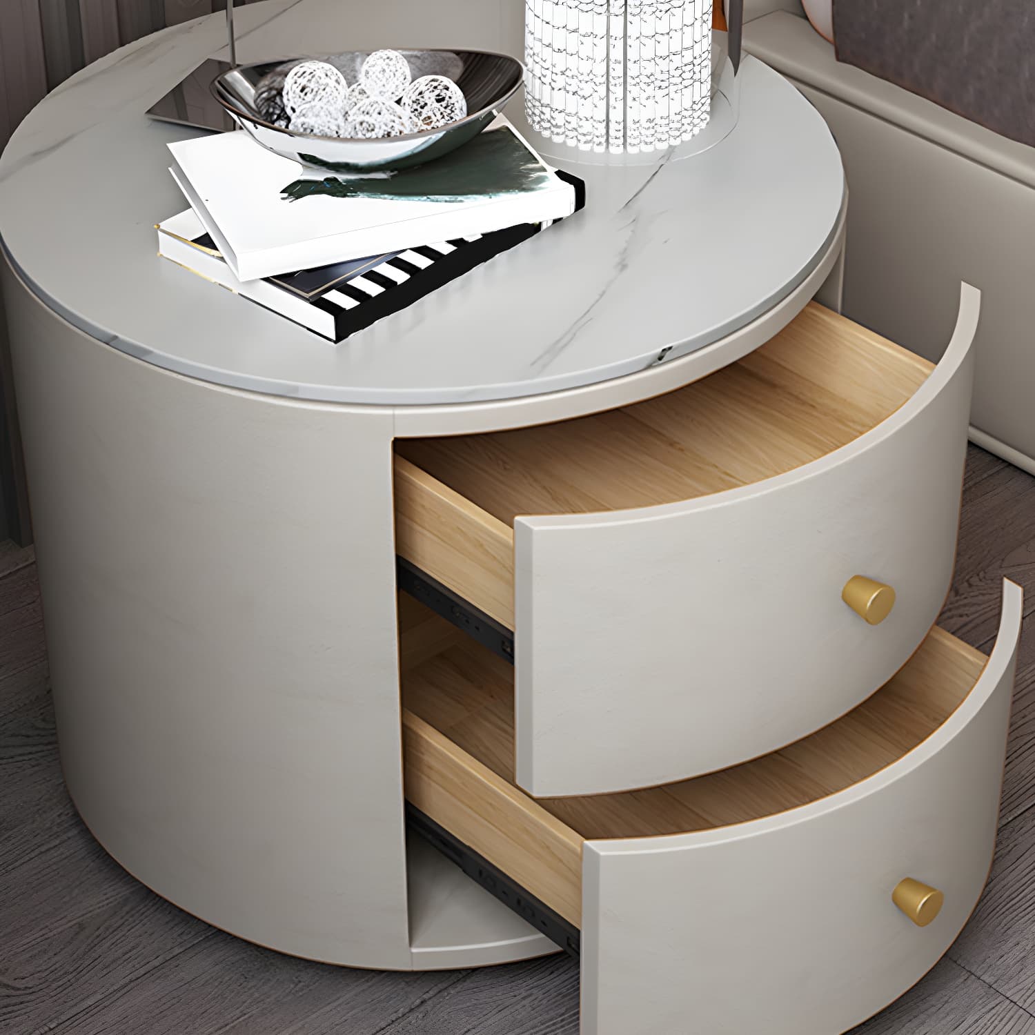Modern Faux Leather Nightstand Table Solid Wood Drawer Storage Bed Nightstand thumbnail 7