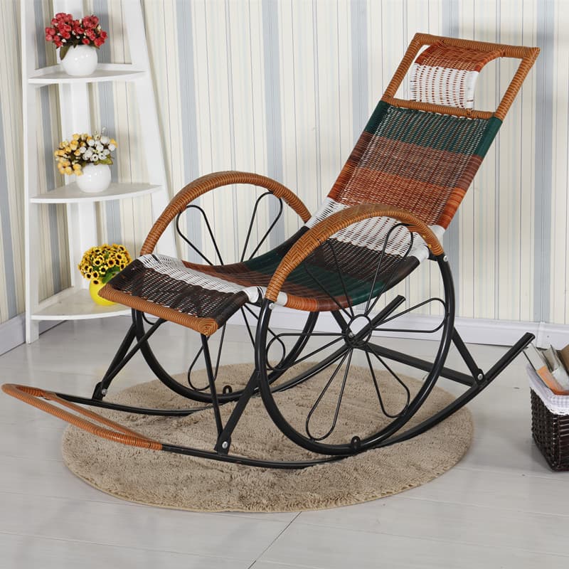 Ergonomic Wicker Front Porch Rocking Chairs with Rear Back, Stationary thumbnail 16