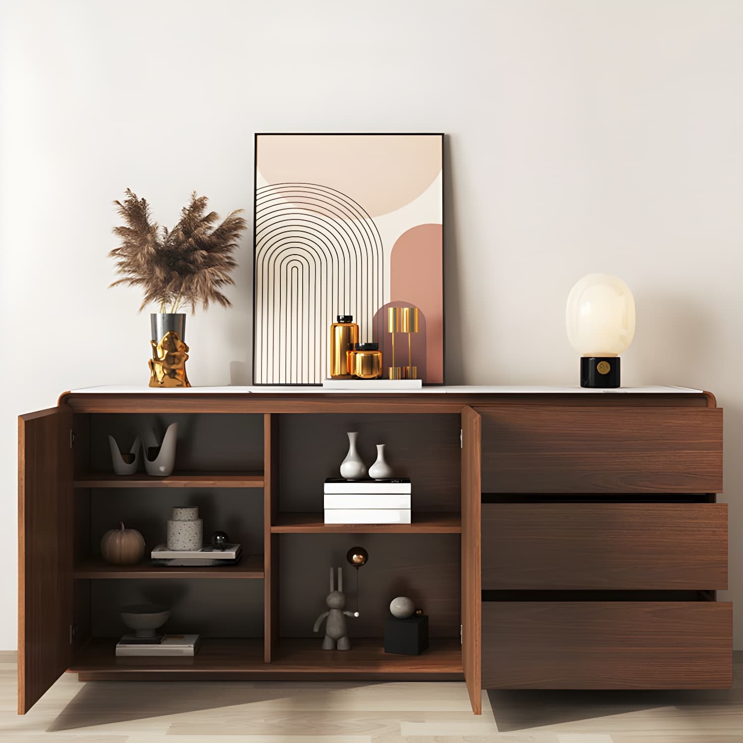 Modern and Contemporary Credenza Wood Dining Buffet with Cabinets and Drawers thumbnail 12