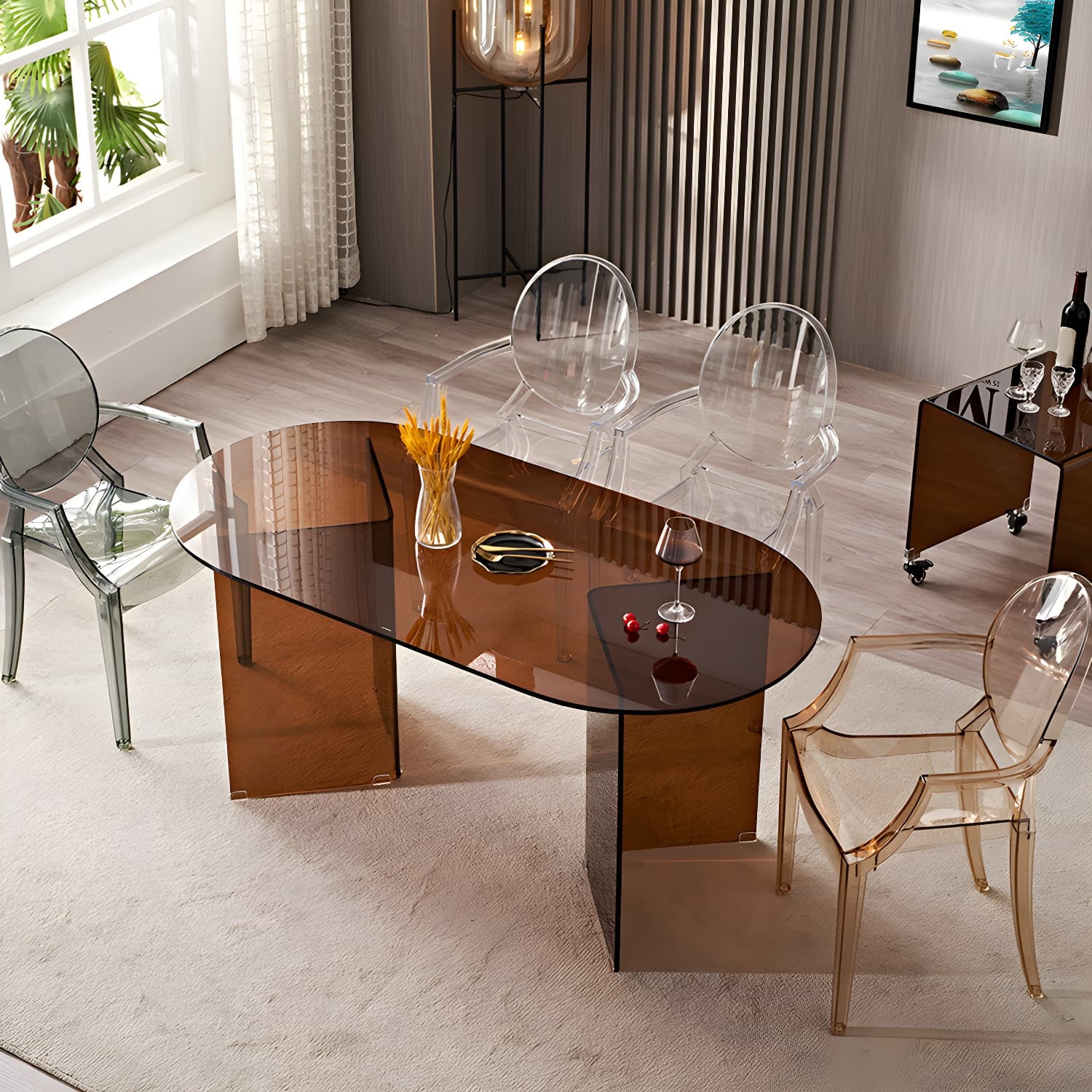 Modern Tempered Glass Dining Table Glass Base for Dining Room thumbnail 5