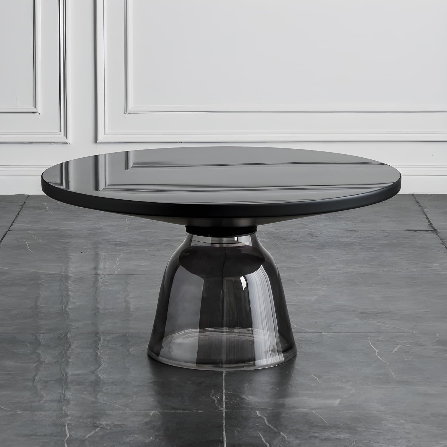 Pedestal Cone Coffee Table Modern Round Glass Top Cocktail Table thumbnail 8