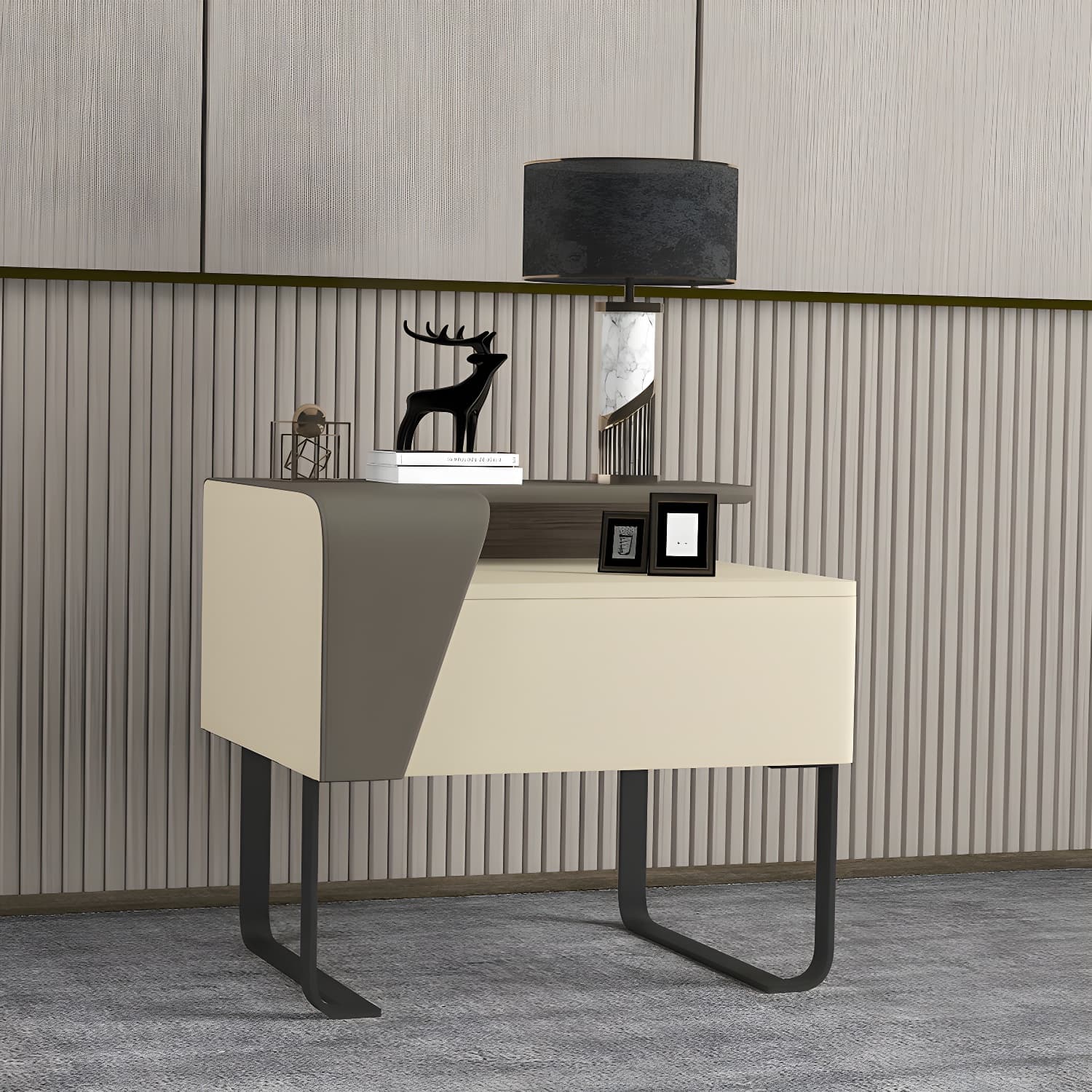 Modern Wooden Nightstand 19" Tall Sled Bedside Cabinet with Drawer thumbnail 4