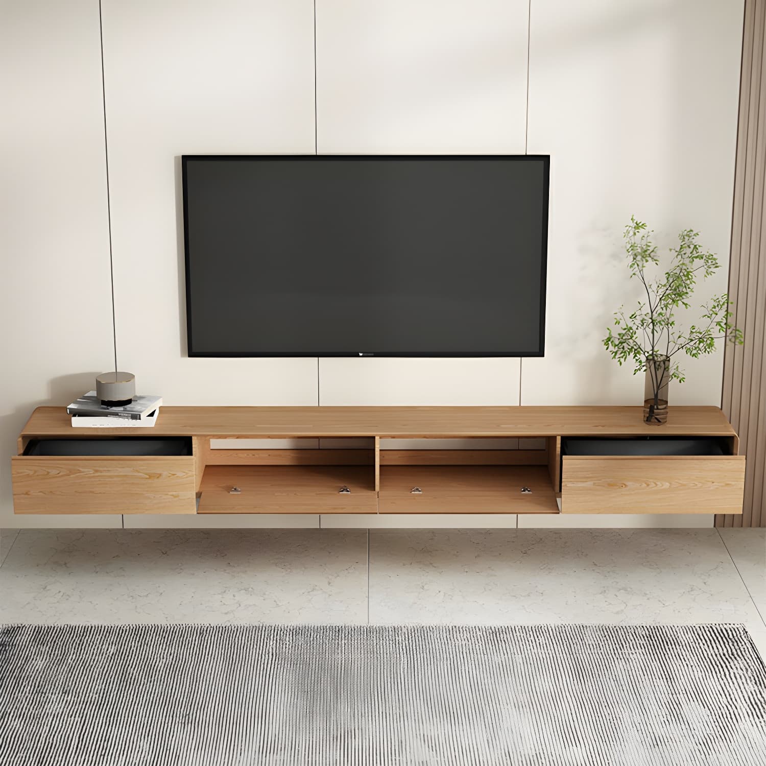 Contemporary Wood Media Console TV Stand in Natural with Drawers thumbnail 2