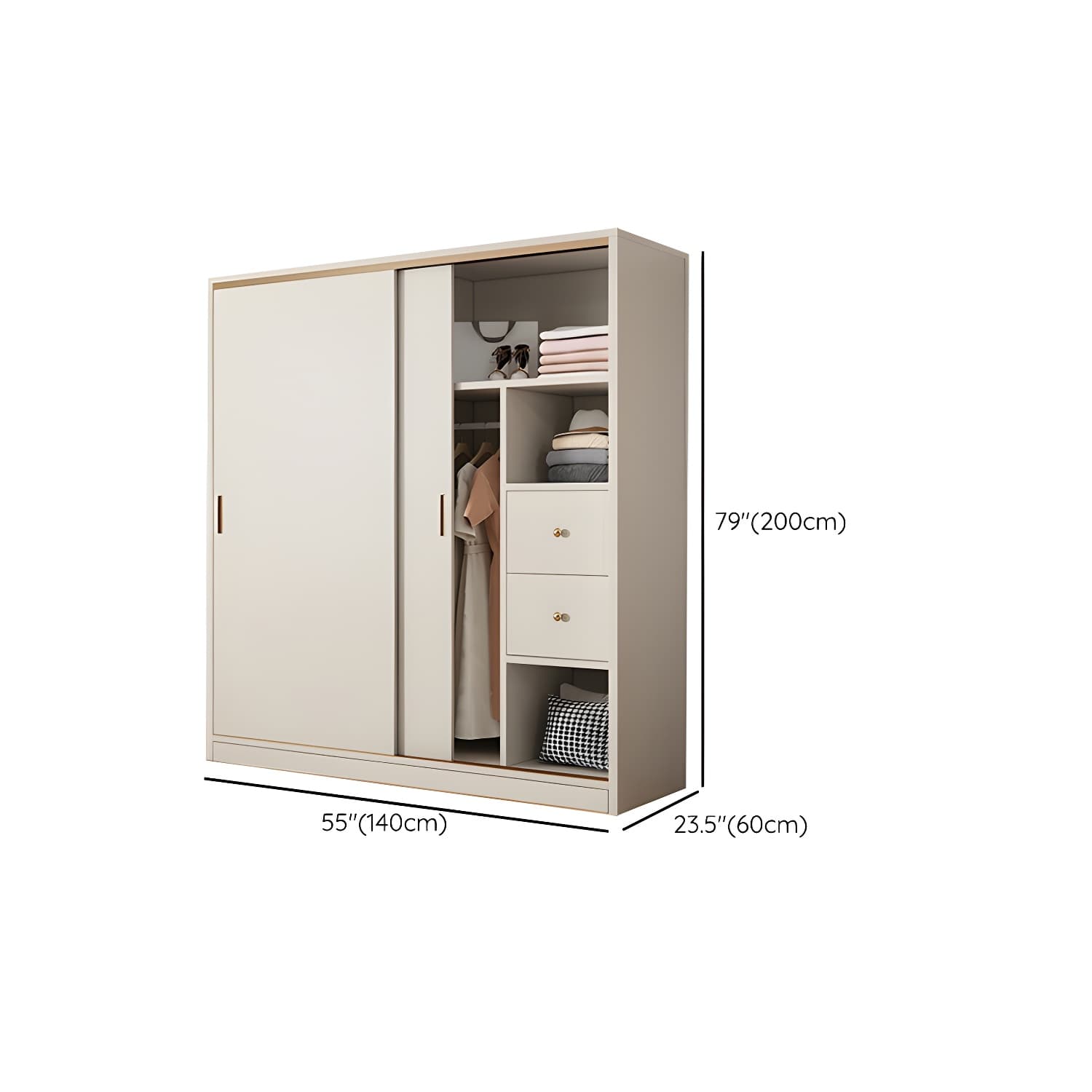 Modern White Wood Wardrobe Armoire with Sliding Doors and Soft Close Drawers thumbnail 11