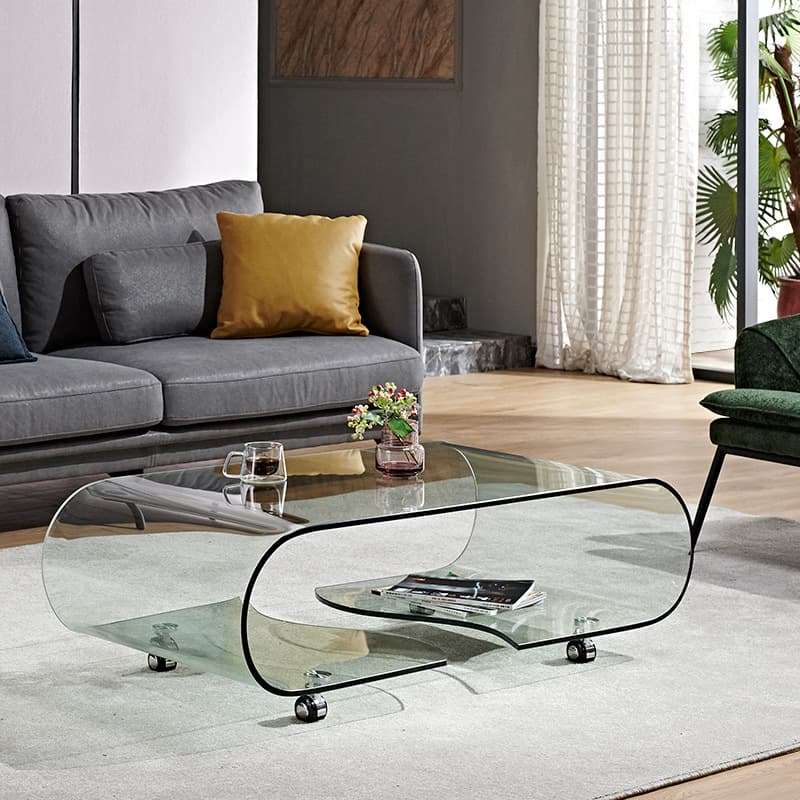 Transparent Wheel coffee table with Roller Wheels, Locker, 1 Shelf/2-Tier and Square/Square for Indoor Use thumbnail 4
