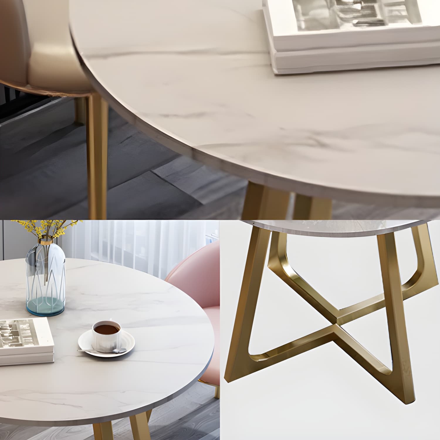 Sintered Stone Top Modern White Table for Restaurant Round Dining Table with Pedestal Base thumbnail 7