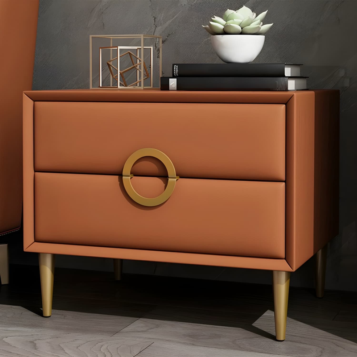 Glam Style Solid Wood Two Drawers Nightstand with Legs for Bedroom thumbnail 17