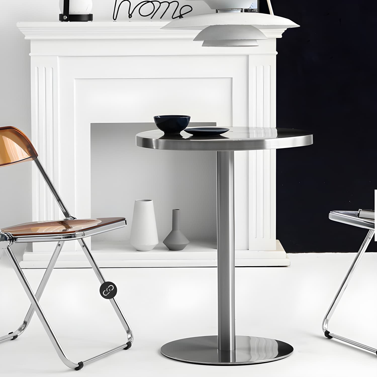 Industrial Dining Room Table Stainless Steel Table with Pedestal Table for Home Kitchen Dinner thumbnail 9