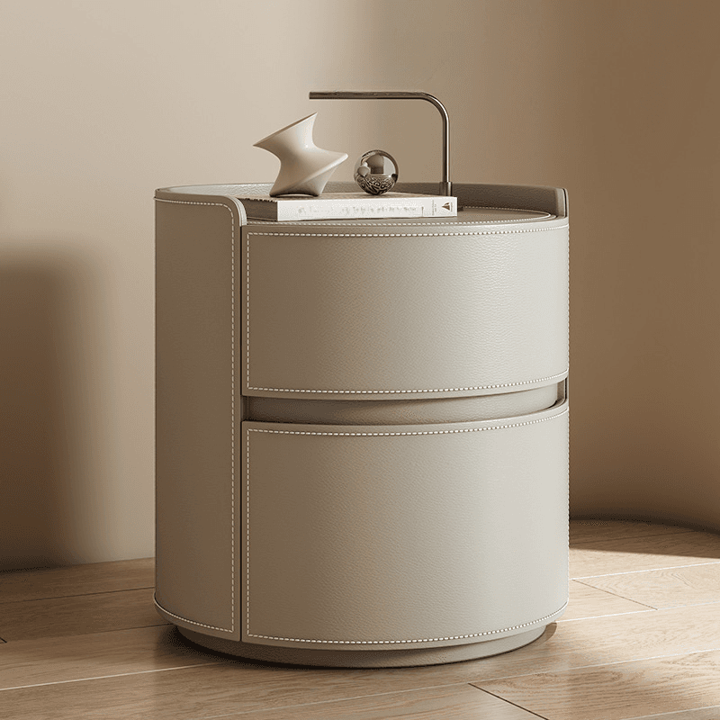 Modern Simple Style Vinyl Leather Nightstand With Drawer Storage, 2 Drawers thumbnail 6