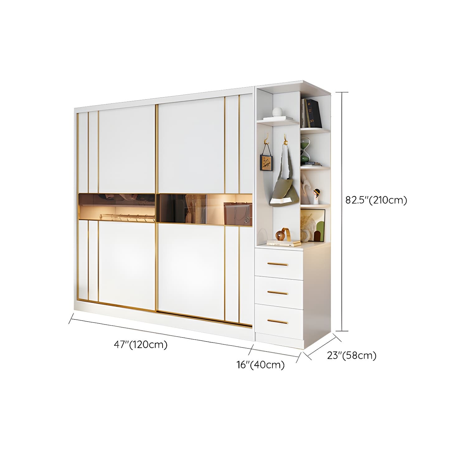 Modern White Wardrobe Armoire with Mirror, Drawers & Clothing Rod thumbnail 18
